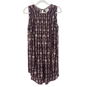 Knox Rose Womens Boho Sleeveless Purple Ikat Print Sheath Dress Size M Festival